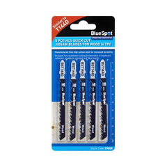 BLUE SPOT TOOLS 5 PCE HCS QUICK CUT JIGSAW BLADES FOR WOOD (6 TPI)