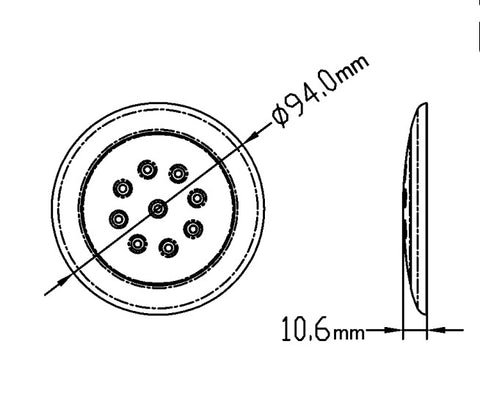 LED Slim Cabin Ceiling Light, 94mm(Dia.), 12VDC