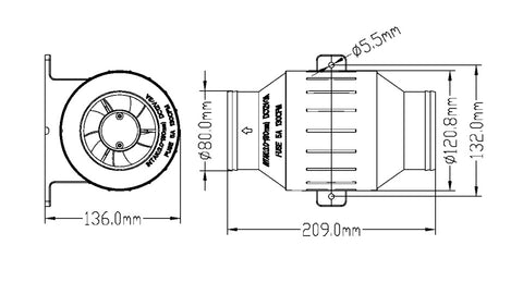 In-line Turbo Bilge Blower, 230CFM, Waterproof to IP66, 3″ Hose (Dia.)