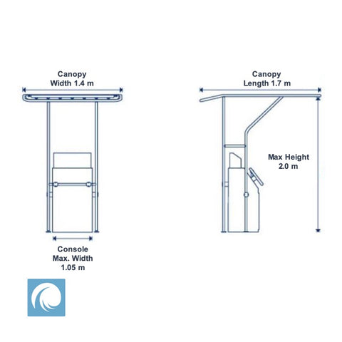 Heavy Duty T-Top Canopy for Centre Console. Pacific Blue