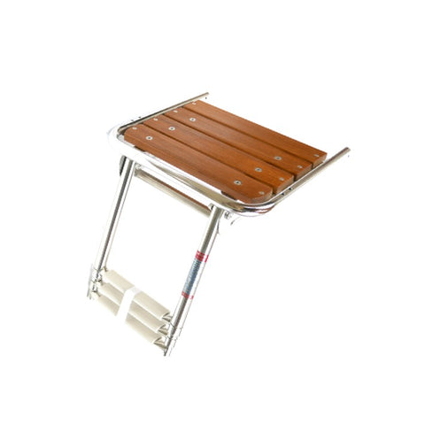 Teak Swim Platform with Telescopic Ladder, 316 Stainless Steel, 3 Steps