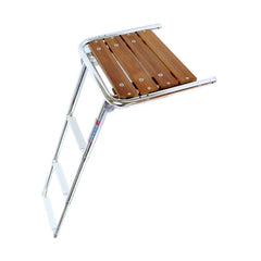 Teak Swim Platform with Telescopic Ladder, 316 Stainless Steel, 3 Steps