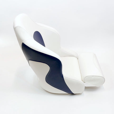 Premium Captain’s Bucket Flip-Up Bolster Seat – White/Blue Style