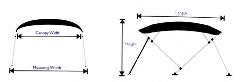 Boat Bimini Top Canopy, 4 Bow, Fits 210cm – 250cm Width.