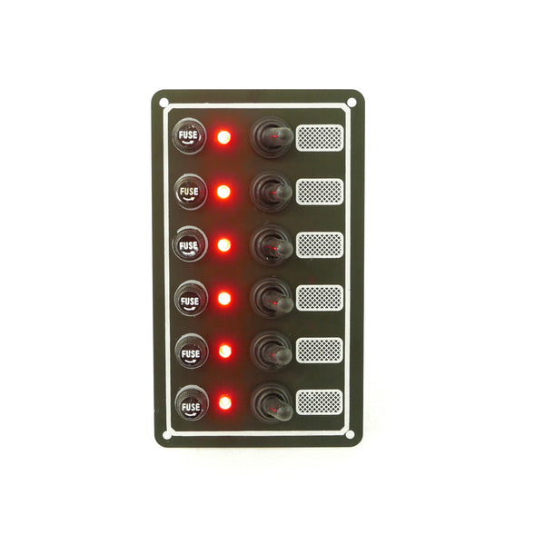 Switch Panel with Fuse and Toggle switch 6 Gang, 12V