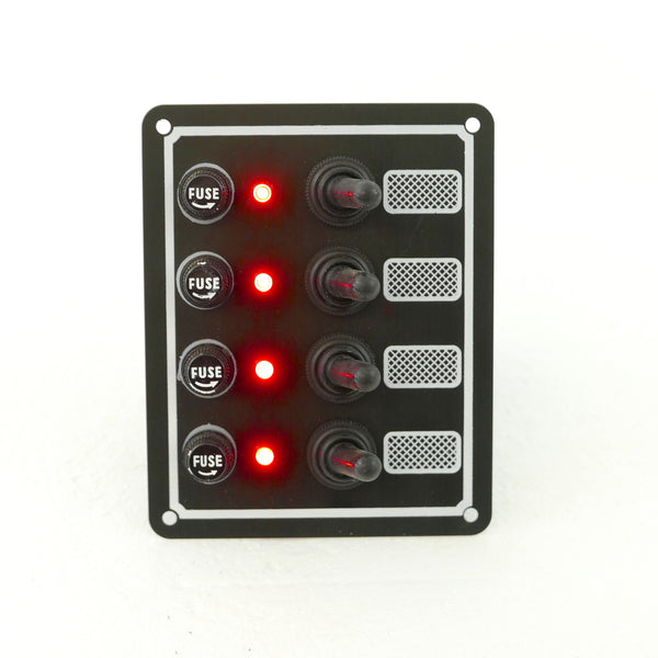 Switch Panel with Fuse and Toggle switch 4 Gang, 12V