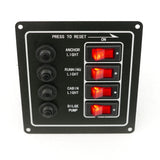 Switch Panel with Push to Reset Fuse and Rocker Switch 4 Gang, 12V