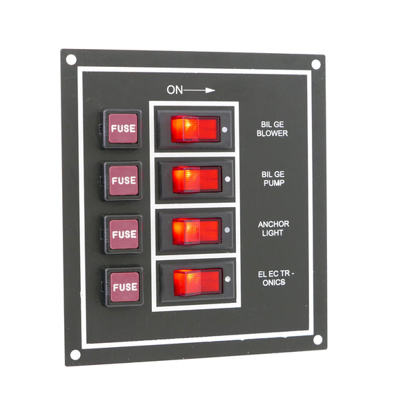 Switch Panel with Fuse and Rocker Switch 4 Gang, 12V