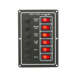 Switch Panel with Push to Reset Fuse and Rocker Switch 6 Gang, 12V