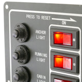 Switch Panel with Push to Reset Fuse and Rocker Switch 6 Gang, 12V