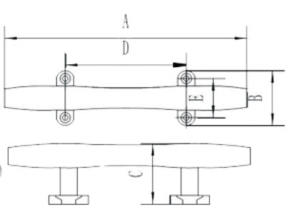 Hollow Base Cleat, 316 Stainless Steel, 150mm